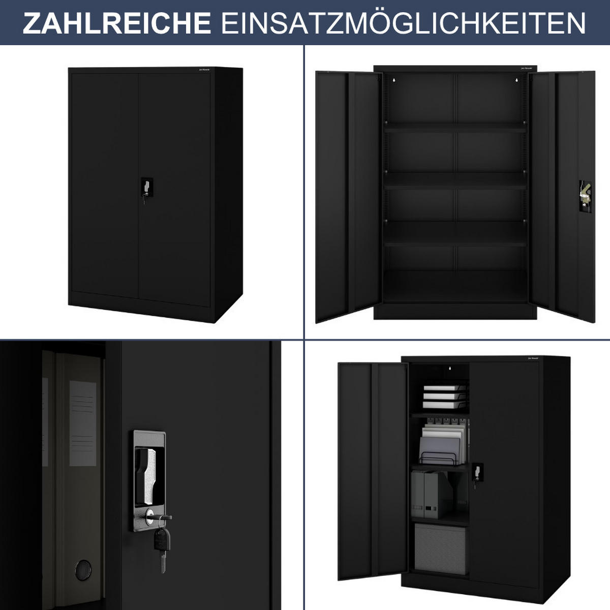 AKTENSCHRANK abschließbar KADO Flügeltüren 140x90x60cm Schwarz - Schwarz, Metall (90/140/60cm) - DELUKE