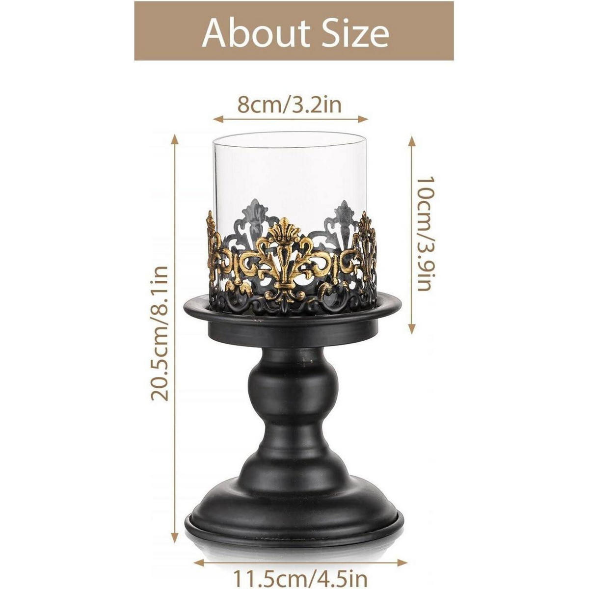 KERZENSTÄNDER 2-teiliges Set Metall Schwarz Matt mit Glas - Multicolor, Metall (11.5/20.5/11.5cm)