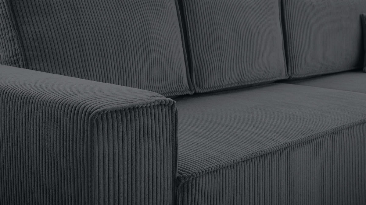 ECKSOFA L Form Cedria Grey 287/145/85 cm mit Schlaffunktion - Schwarz/Grau, Kunststoff/Textil (287/145cm) - AX Living