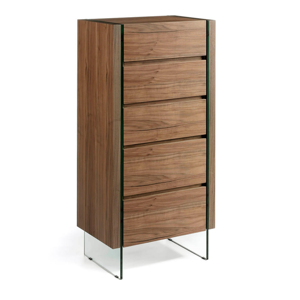 KOMMODE Chiffonier Nussbaum und gehärtetes Glas 58/39/119 cm - Transparent/Walnussfarben, Glas/Holz (58/119/39cm) - ANGEL CERDA