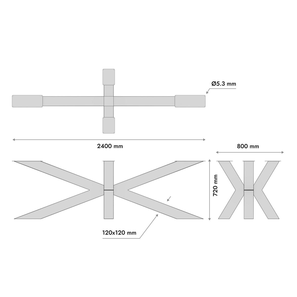 TISCHBEINE Acamar Extreme Metall Schwarz 240/70/72 cm - Schwarz, Metall (80/72/240cm) - Metalo Pro