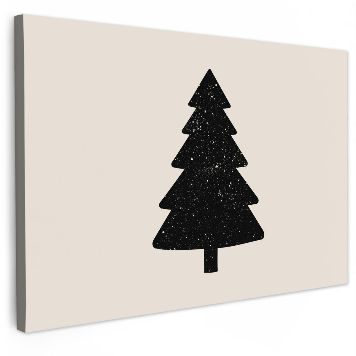 LEINWANDBILD Weihnachtsbaum - Schwarz - Urlaub - Beige Groß 140x90 cm - Schwarz, Textil (140/90cm) - MuchoWow