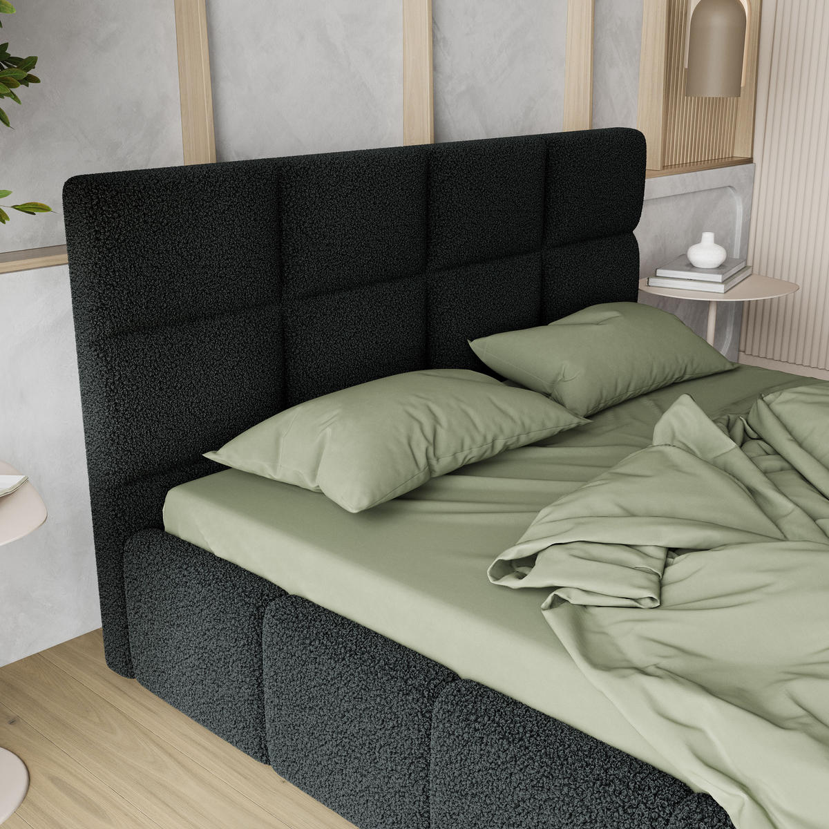 POLSTERBETT COMO 160x200 cm mit Bettkästen - Schwarz - Schwarz, Holz (160/200cm) - MASSENO