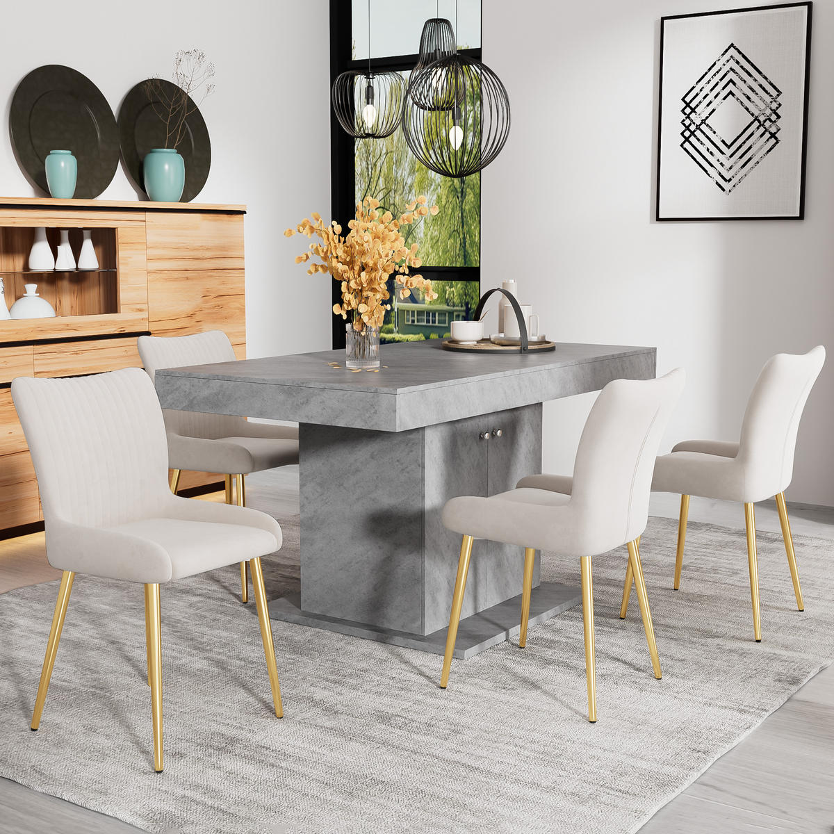 ARMLEHNSTUHL-SET DE-37030 4 Stück mit goldenen Metallbeinen Beige - Beige/Goldfarben, Metall (58/85/47cm) - ComfortXL