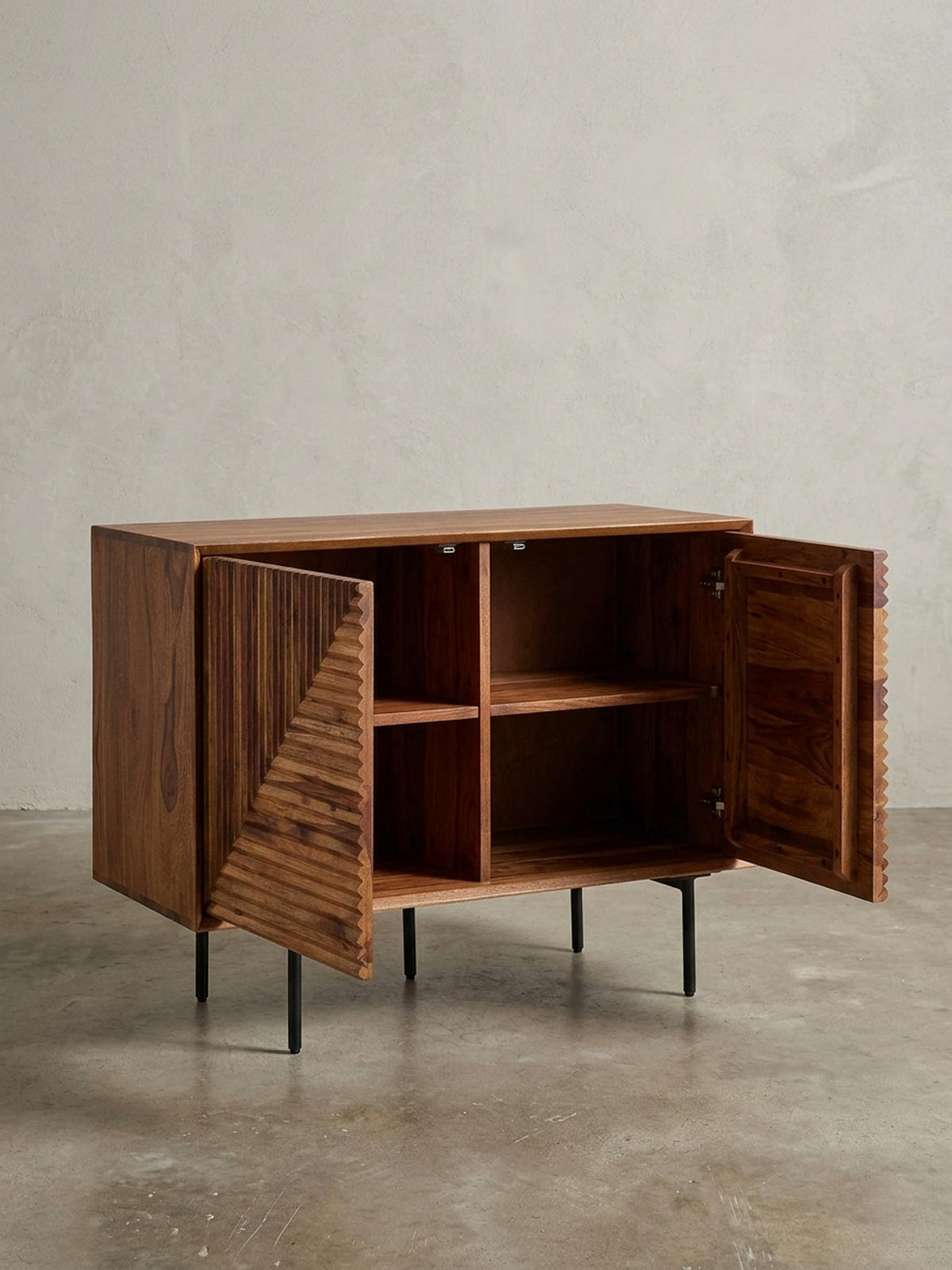 SIDEBOARD – "Harmony", Massivholz mit Metalldetails, viel Stauraum - Schwarz/Braun, Holz/Metall (100/71/40cm) - KADIMA DESIGN