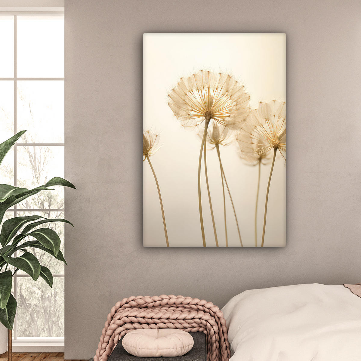 LEINWANDBILD Sonnenlicht - Löwenzahn - Botanisch - Blumen 80x120 cm - Creme, Textil (80/120cm) - MuchoWow