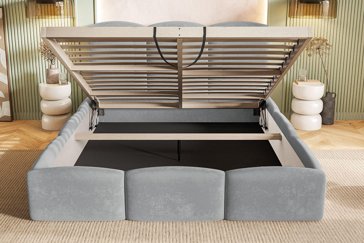 POLSTERBETT 140x200 Roma Slim mit Bettkasten, Lattenrost, Boucle Dunkelgrau - Dunkelgrau, Holz/Textil (140/200cm) - Emporius