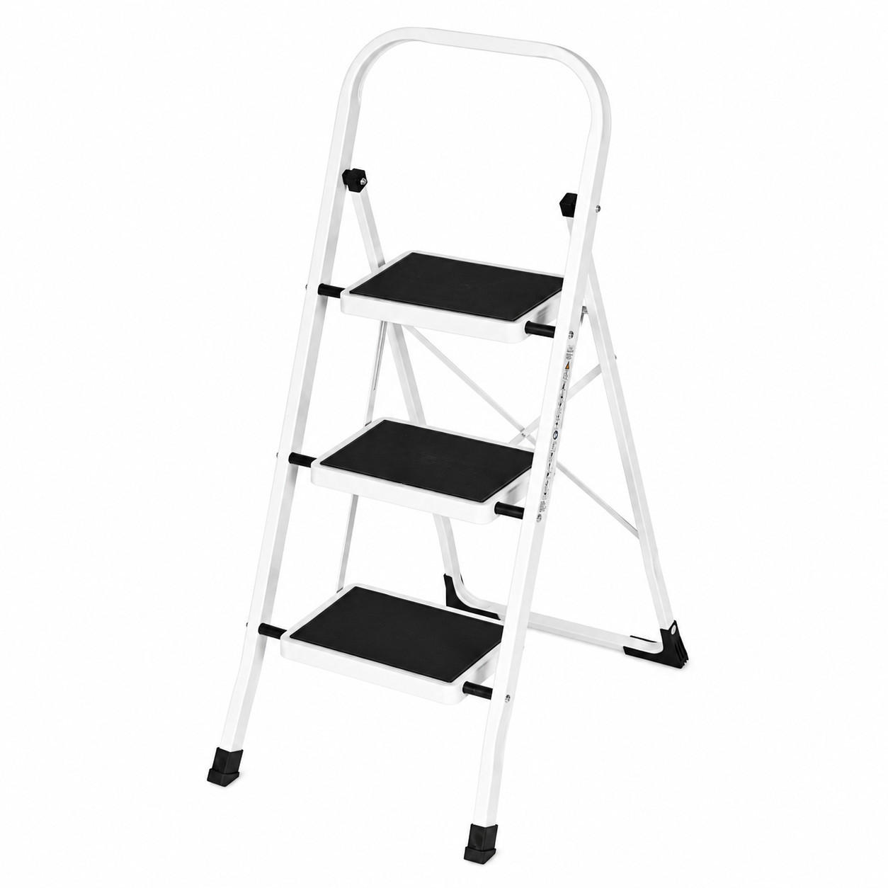 KLAPPTRITTLEITER 3 Stufen Weiß - Schwarz - Schwarz/Weiß, Kunststoff/Metall (47/104.5/67cm) - Mat-Haus