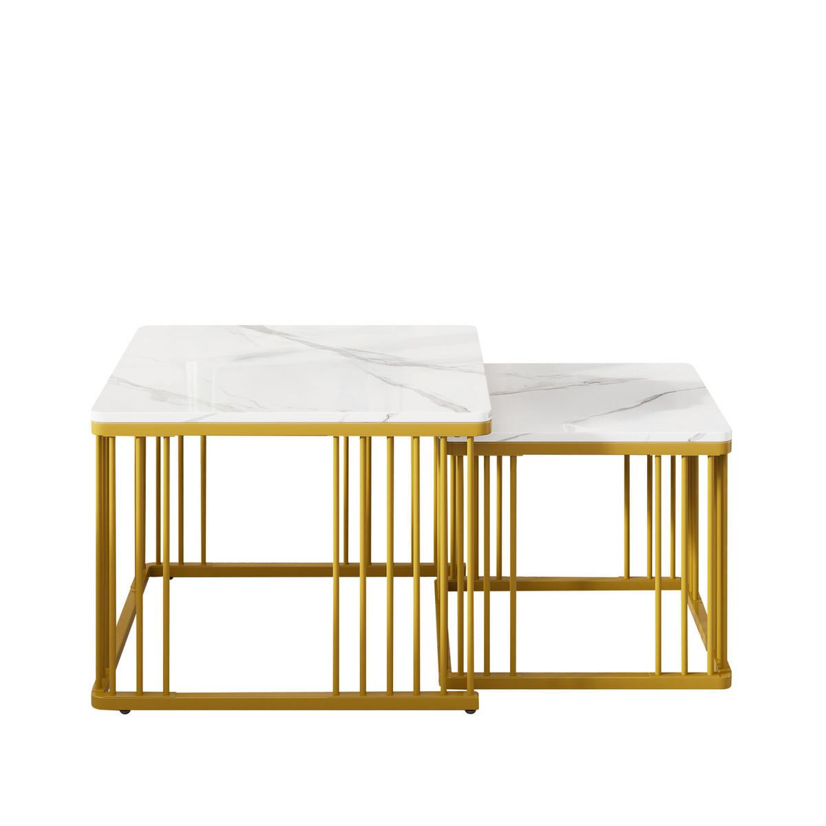 KLUBSKA miza, komplet 2 kosov, 60/60/45 in 45/45/40 cm, MDF bela v marmornem videzu - bela, leseni material (60/60/45cm) - BEAOK
