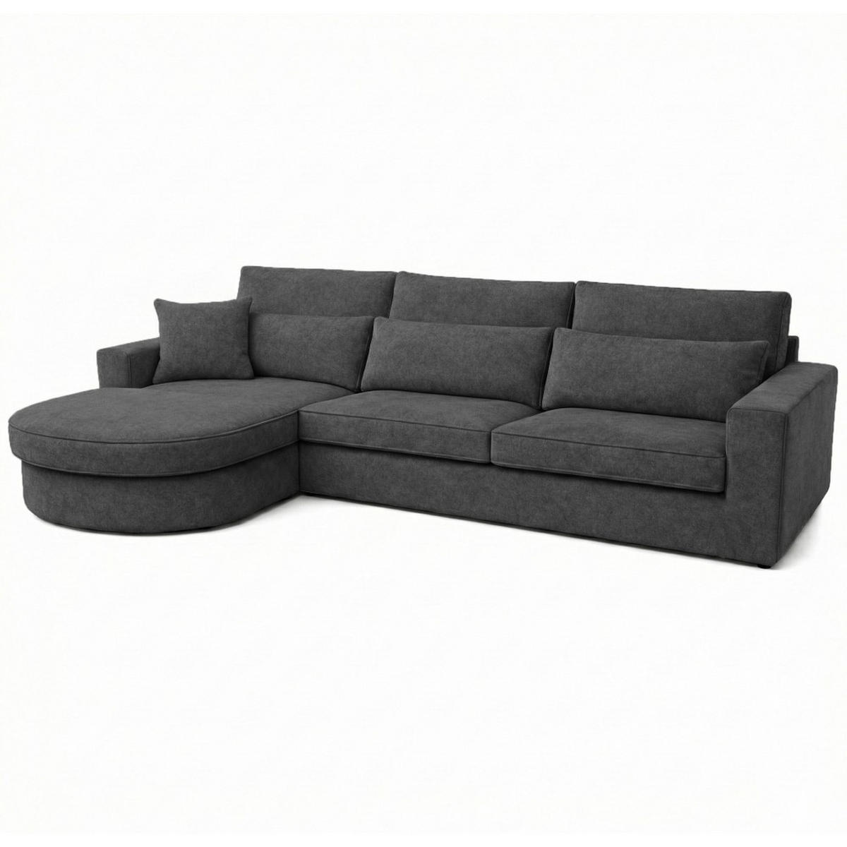 ECKSOFA Pablo ohne Schlaffunktion, mit abgerundeter Ottomane, links, Dunkelgrau, Velourstoff - Dunkelgrau, Textil (319/196cm) - Beautysofa