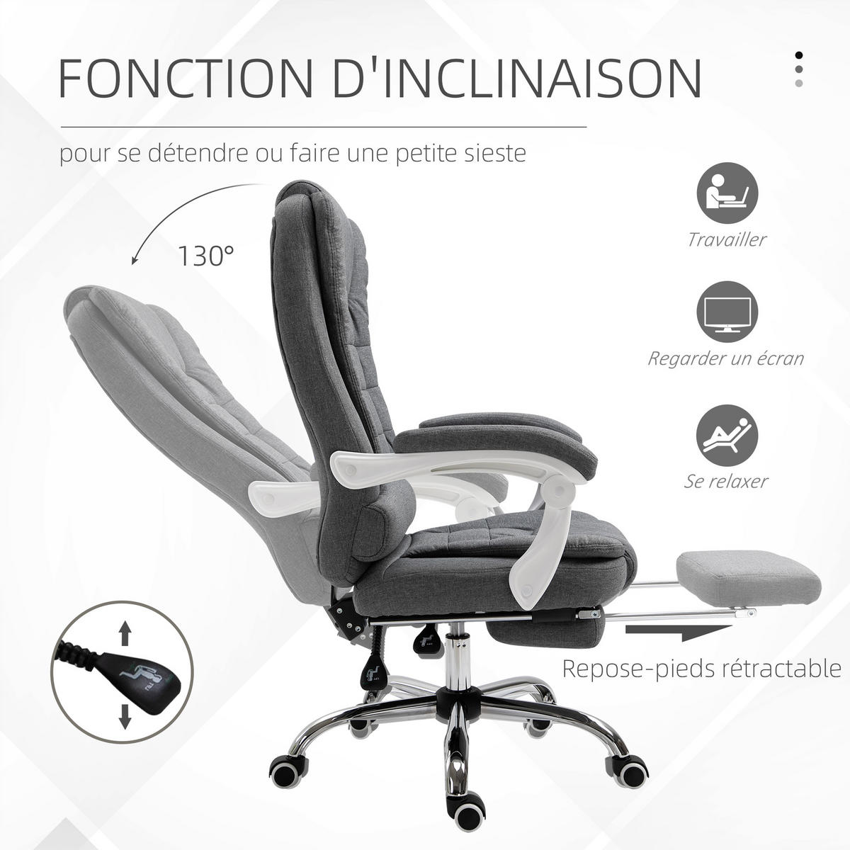 CHEFSESSEL DE-11682 mit Rückenlehne & Fußstütze Grau - Dunkelgrau, Textil (70/118/65cm) - ComfortXL