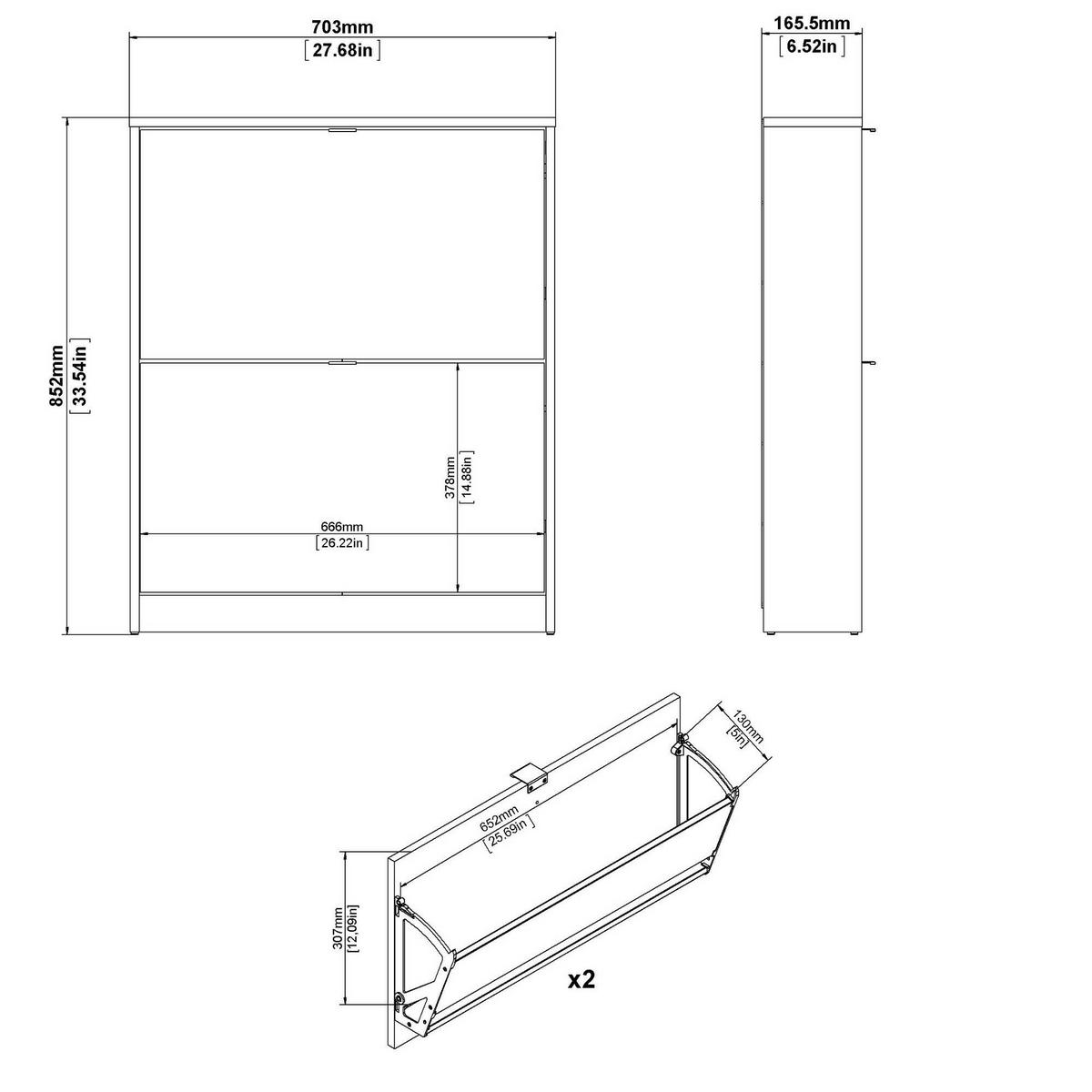 SCHUHSCHRANK Schwarz 16.55/70.3/85.2 cm - Schwarz, Holzwerkstoff (70.3/85.2/16.55cm) - DMORA