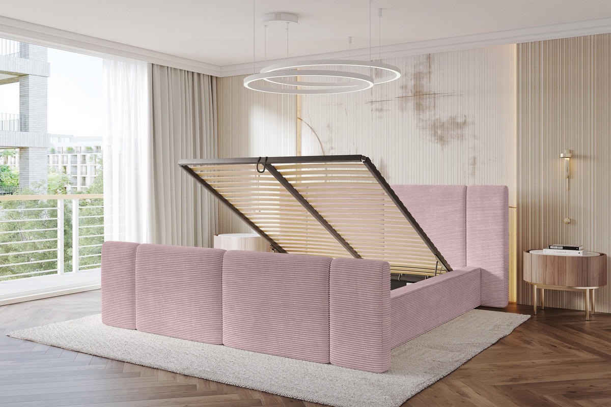 POLSTERBETT mit Bettkasten, Fußteil und Lattenrost, Boxbett ohne Matratze - RIVO-Z 160x200 Rosa - Rosa, Holzwerkstoff/Textil (160/200cm) - ALTDECOR