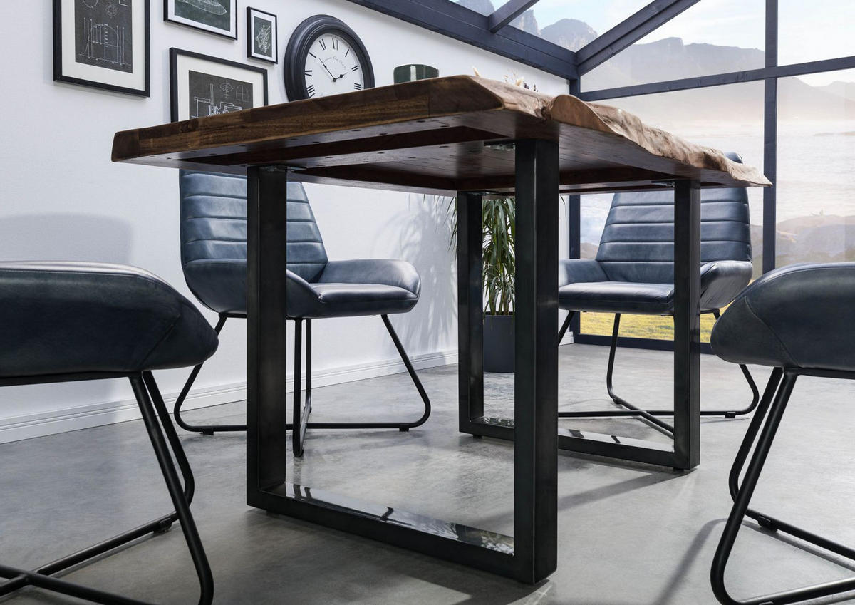 BAUMTISCH Sheesham 140x90x77 grau gebeizt / U-Beine anthrazit glänzend FREEFORM 5 - Anthrazit/Grau, Holz (140/90/77cm) - Massivmoebel24