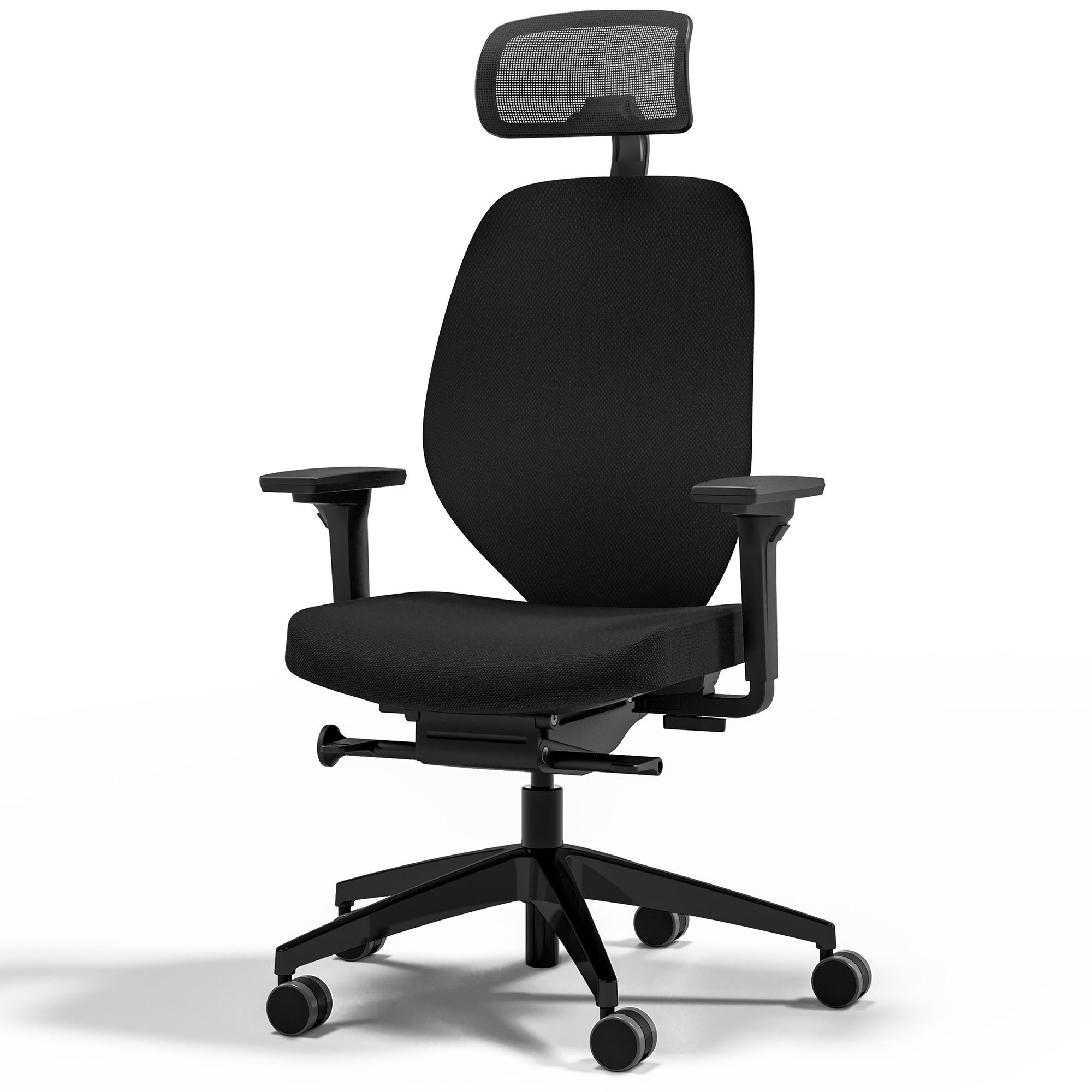 DREHSTUHL Ergonomischer Bürostuhl Atessa mit Polsterrücken und Kopfstütze / Mit Kopfstütze Schwarz Ergonomischer Polsterrücken - Schwarz, Textil (62.5/120.5/45cm) - ASSMANN