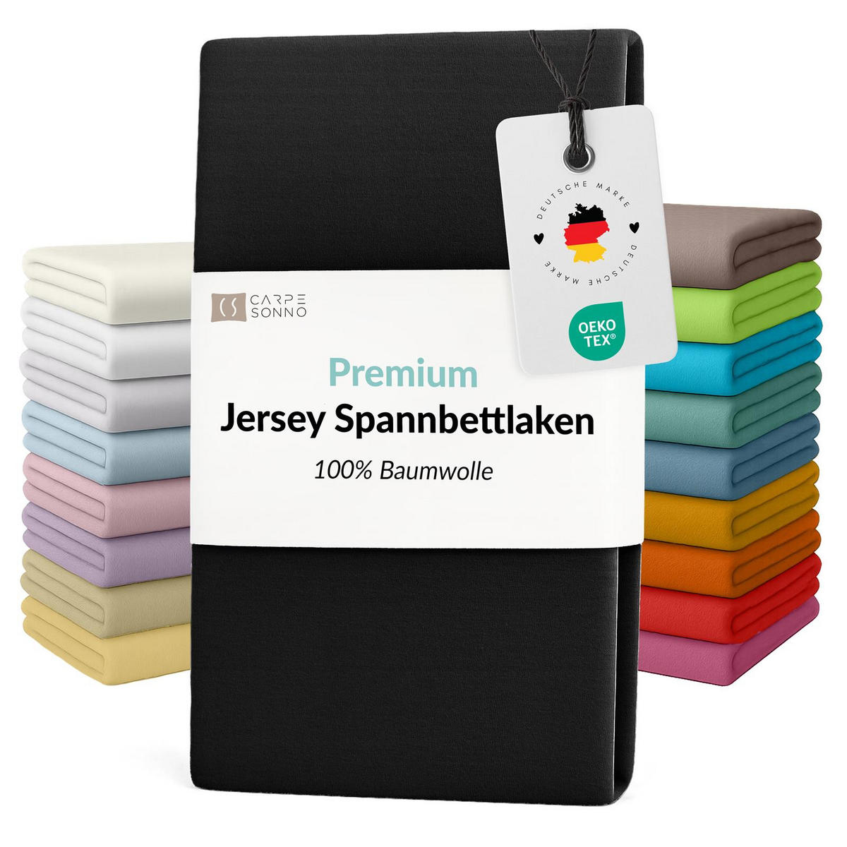 JERSEY-SPANNBETTLAKEN 180x220 - 200x220 Feine Bettlaken aus 100% Baumwolle, Spannbetttuch Laken Uni Schwarz - Schwarz, Textil (200/220cm) - Carpe Sonno