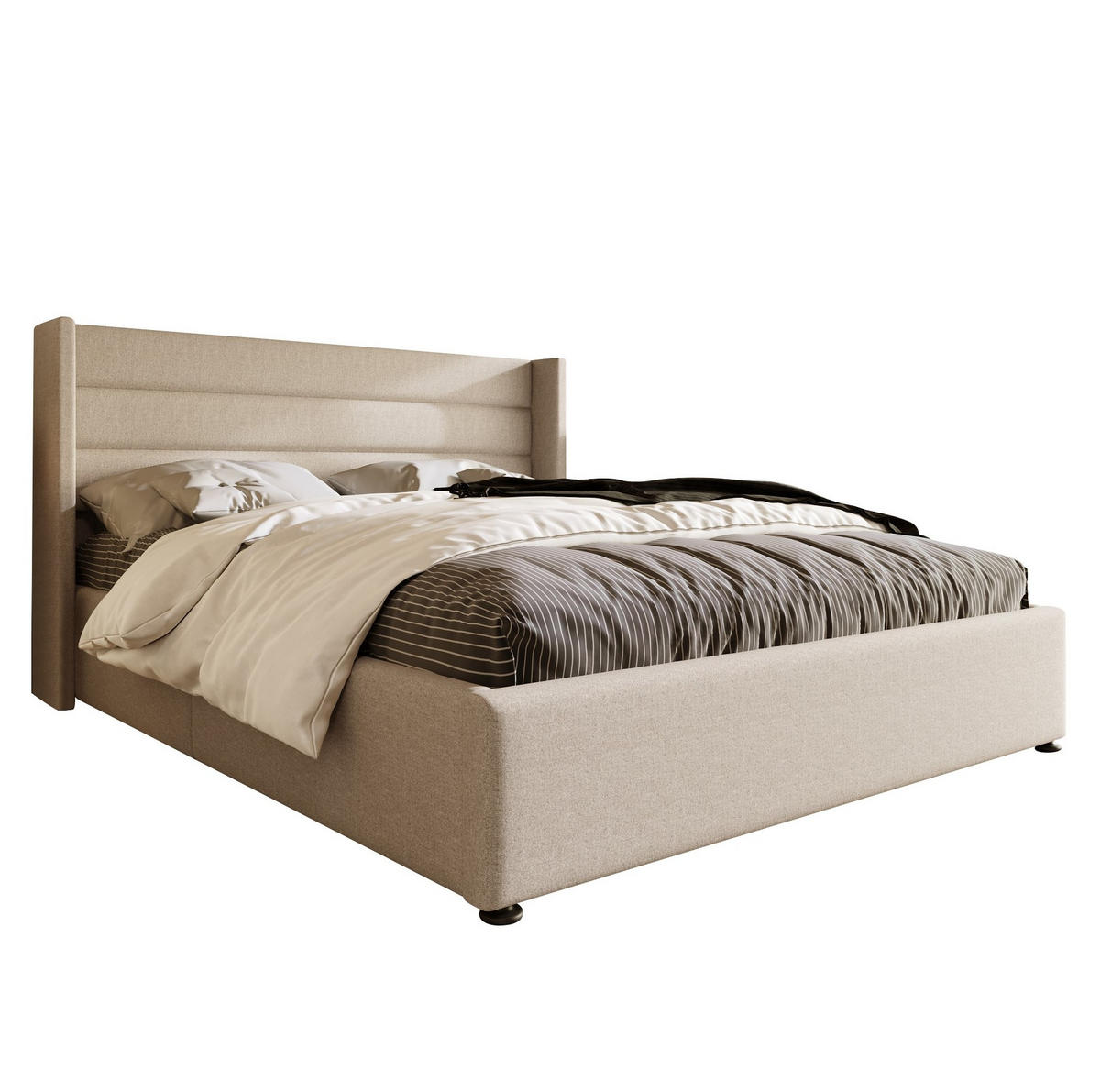 POLSTERBETT 160/200 cm mit hydraulischem Bettkasten, gepolstertes Kopfteil, Beige - Beige, Textil (160/200cm) - Redom