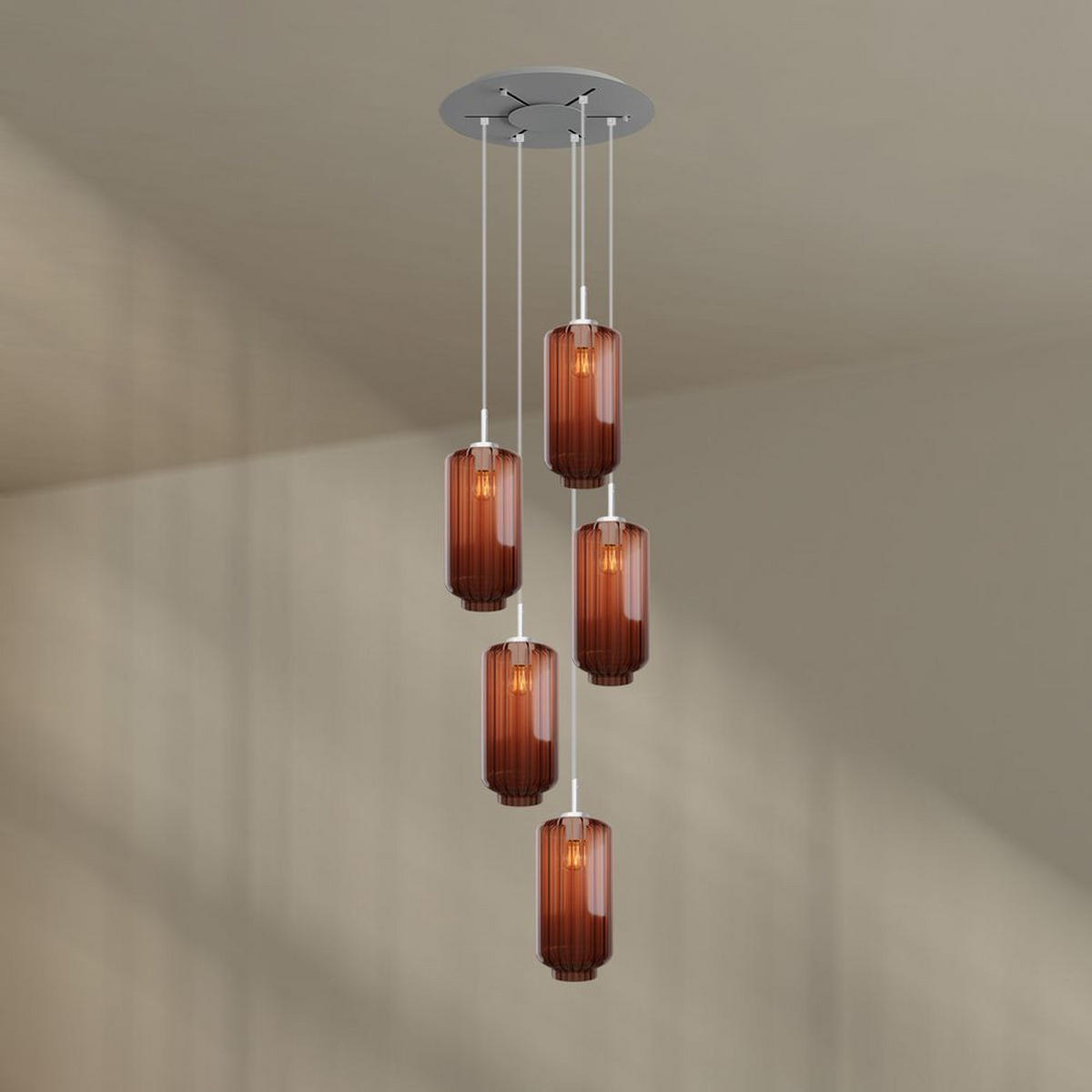 GALERIELEUCHTE Velo 5-flammig Braun Ø 18cm - Braun/Weiß, Glas (18/18/33cm) - s.luce