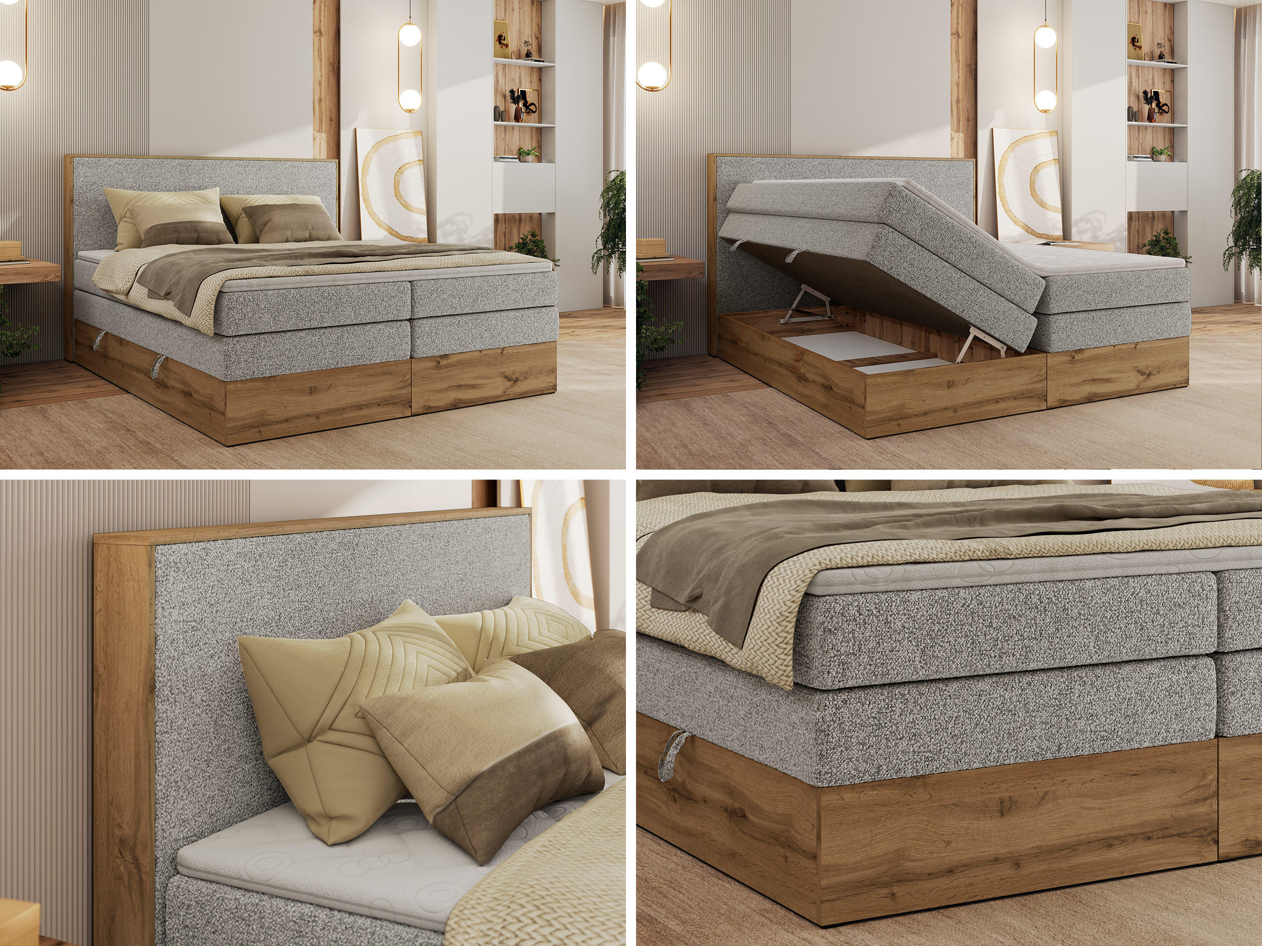 Thumbnail - MKS Boxbett, Hellgrau, Textil, 2-Sitzer, H3, Rechteckig, 200x200 cm, Oeko-Tex®, Schlafzimmer, Betten, Boxspringbetten