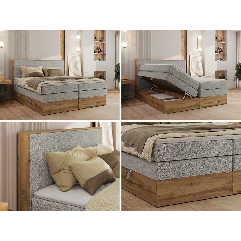 Thumbnail - MKS Boxbett, Hellgrau, Textil, 2-Sitzer, H4, Rechteckig, 200x200 cm, Oeko-Tex®, Schlafzimmer, Betten, Boxspringbetten