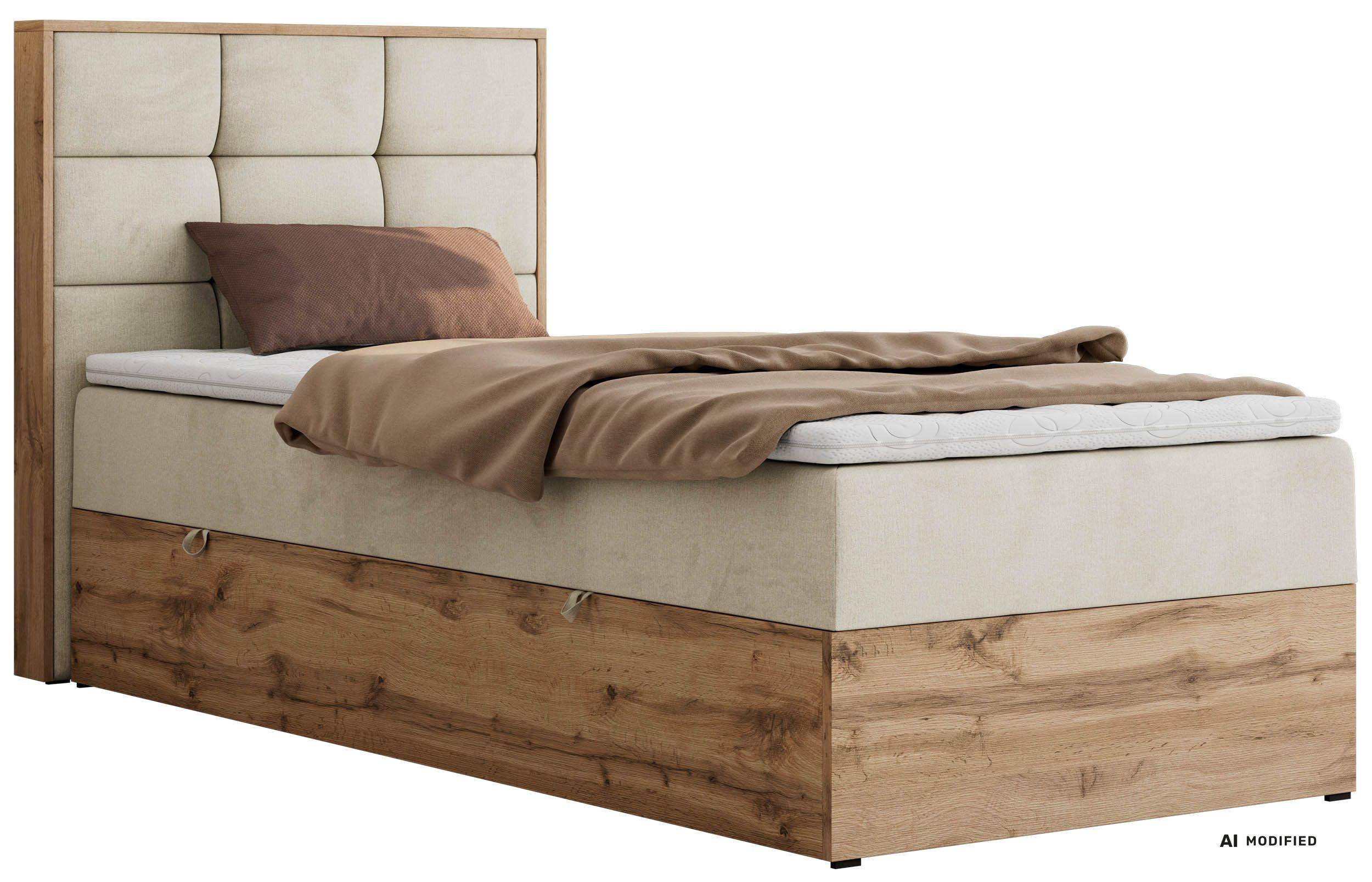 BOXBETT ALBERO 1 90/200 - Beige Velvet - Topper T25 - H3 - Links - Beige/Schwarz, Kunststoff/Textil (90/200cm) - MKS