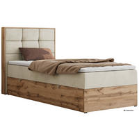 BOXBETT ALBERO 1 90/200 - Beige Velvet - Topper T25 - H3 - Links - Beige/Schwarz, Kunststoff/Textil (90/200cm) - MKS