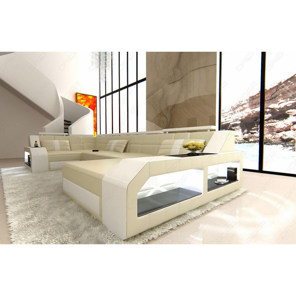 Thumbnail - Sofa Dreams Wohnlandschaft, Beige, Weiß, Leder, Freiform, 380x86x197 cm, Wohnzimmer, Sofas & Couches, Wohnlandschaften, ...