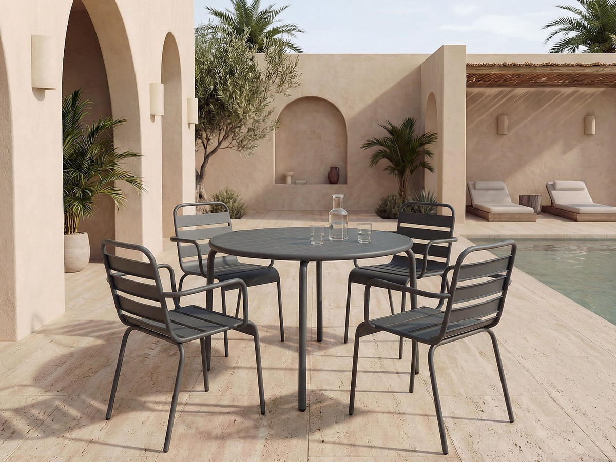 GARTENESSGRUPPE im Set - 4 Personen-Sitzer - Metall - Anthrazitgrau - - Anthrazit, Metall - Vente-Unique