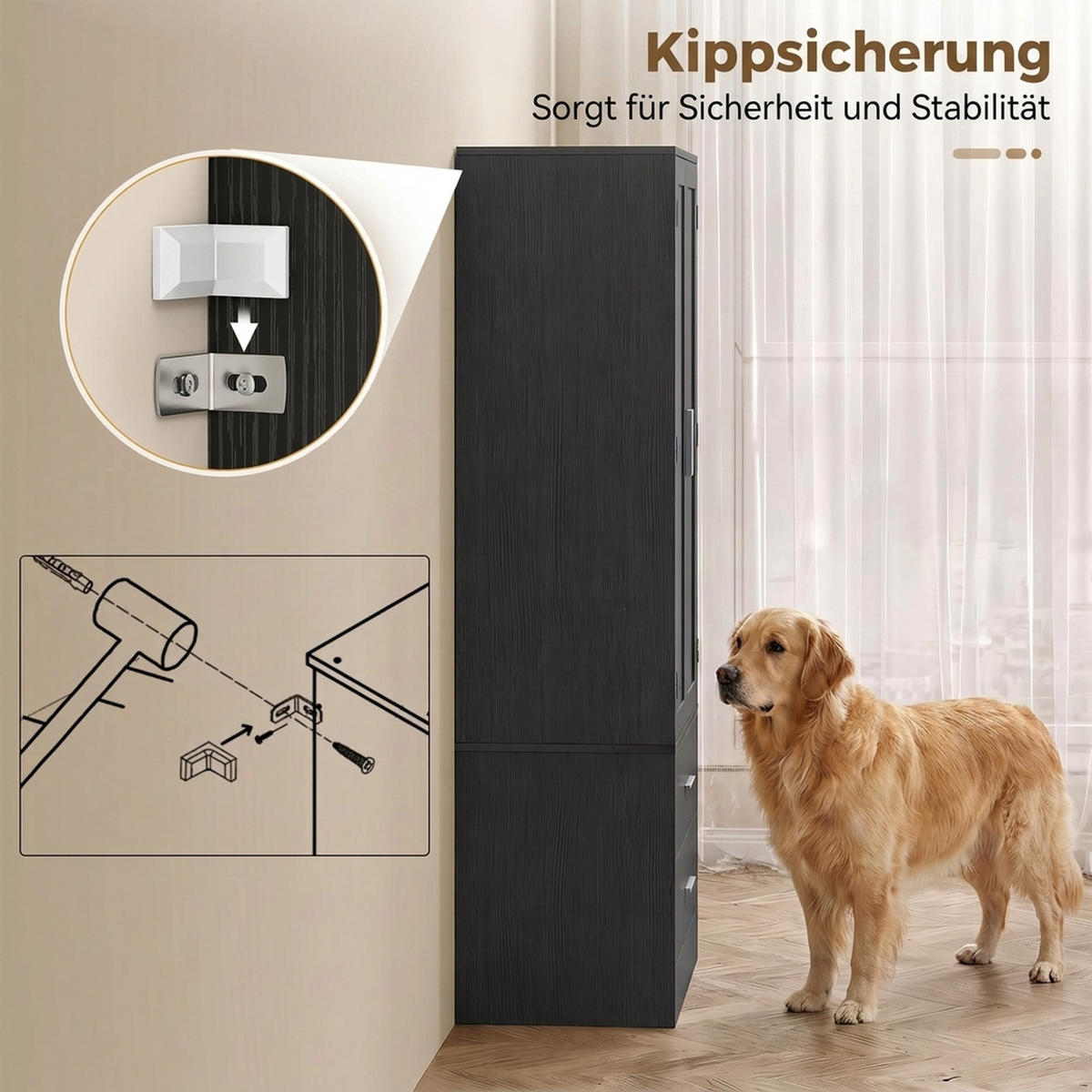 KÜCHENSCHRANK Spanplatte Schwarz - Silberfarben/Schwarz, Holzwerkstoff/Metall (40/159/60cm) - HOMCOM