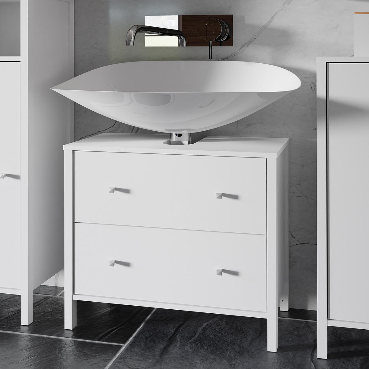 WASCHBECKENUNTERSCHRANK - Weiß - Weiß, Holzwerkstoff (64/60/35cm) - home24