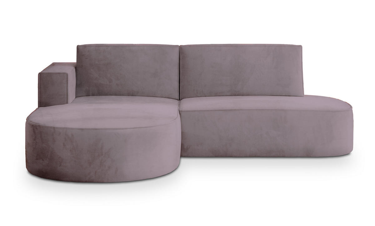 ECKSOFA CORTIO M L-S Lila Velours-Stoff mit Schlaffunktion - Lila, Holz (265/174cm) - MASSENO