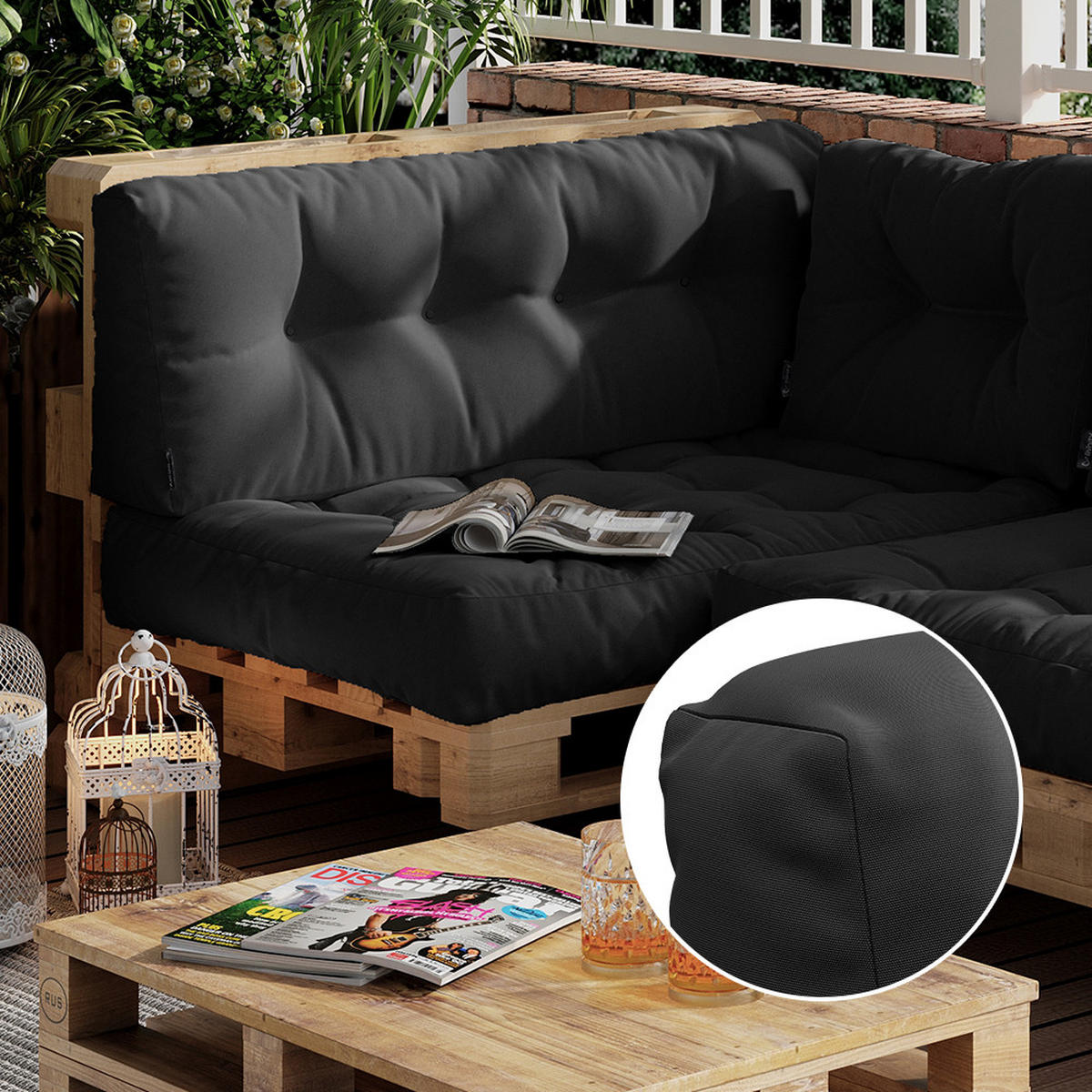PALETTENKISSEN SET Ohio Anthrazit 5 Teile, wasserabweisend - Anthrazit, Textil (120/15/80cm) - Vicco