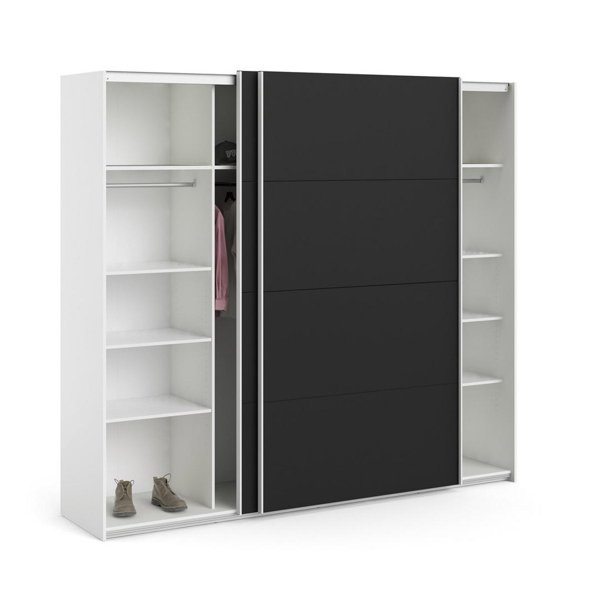 SCHWEBETÜRENSCHRANK mattschwarz - Weiß, Holzwerkstoff (243/221/61cm) - ebuy24