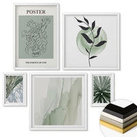 WANDBILDER 5er-Set - 50x50 cm & 20x30 cm & 40x60 cm Weißer Rahmen - Grün-beige Pflanzenmuster - Weiß, Kunststoff (40/60cm) - ArtPrintCave