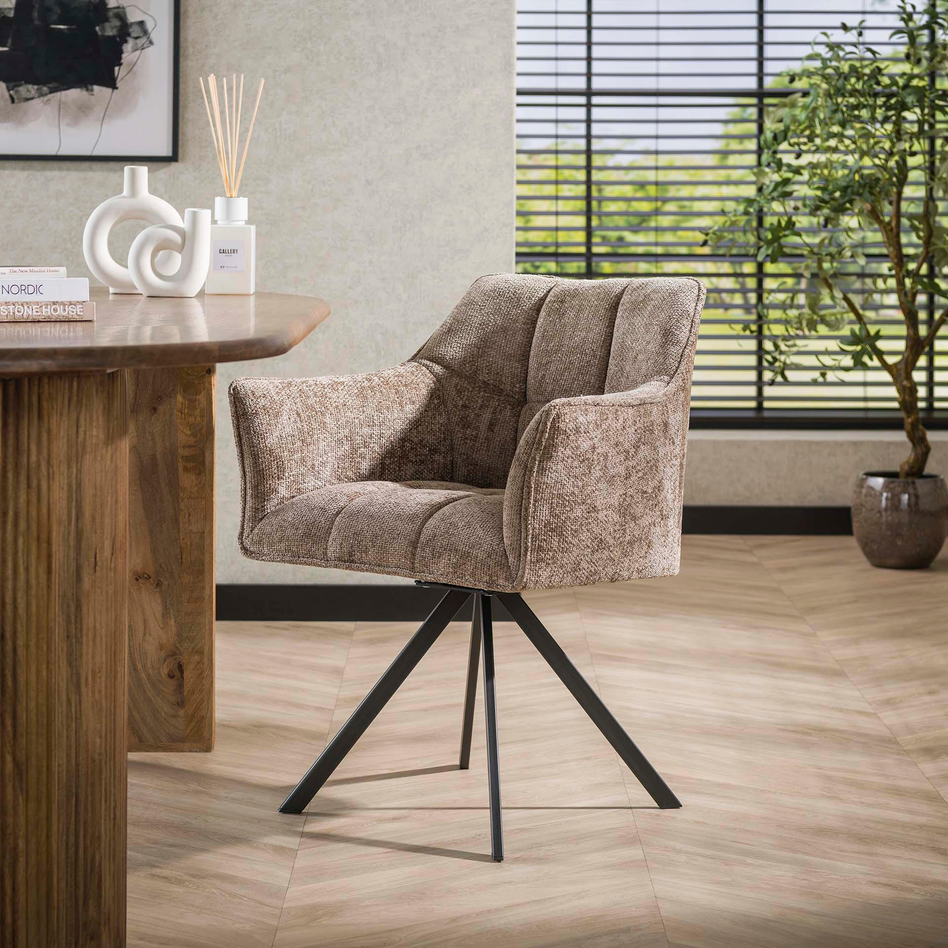 ESSZIMMERSTUHL Raster Beige 61/62/82 cm - Hellbraun, Textil (62/82/61cm) - Hoyz Collection