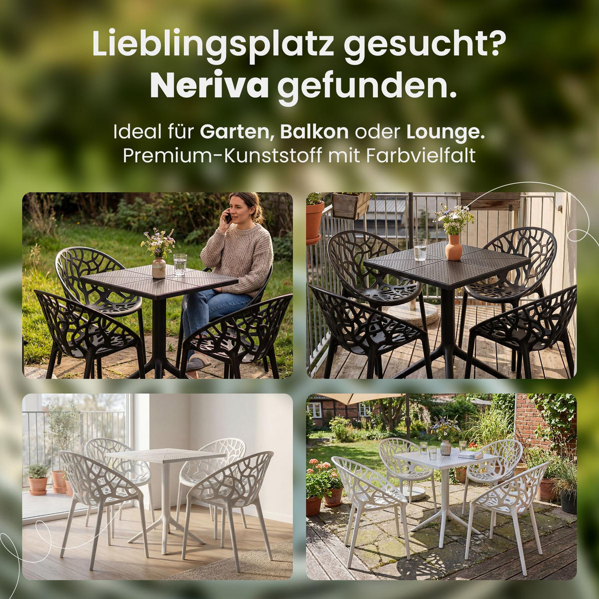GARTENSITZGRUPPE 4 Kunststoff Schwarz - Schwarz, Kunststoff - CLP