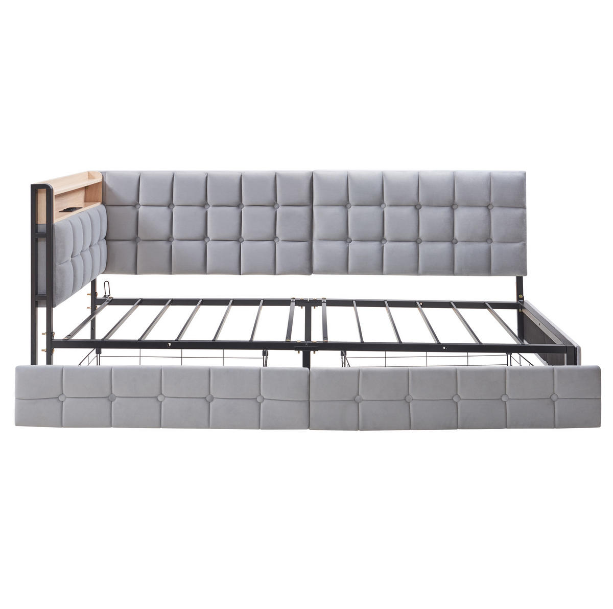 SCHLAFSOFA 90/200 cm gepolstert mit 2 Schubladen, LED-Beleuchtung, USB- und Typ-C-Anschluss, Grau - Grau, Textil (99/83.5/208.5cm) - Redom