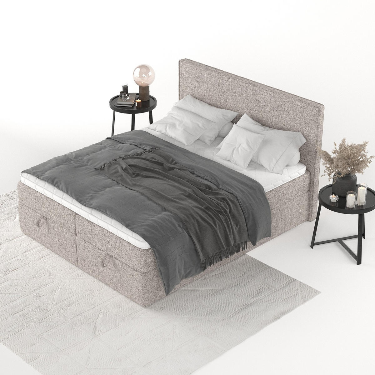 BOXBETT Velma 140/200 cm Beige im Neve Stoff - Beige/Schwarz, Holz/Holzwerkstoff (140/200cm) - AltaBeds