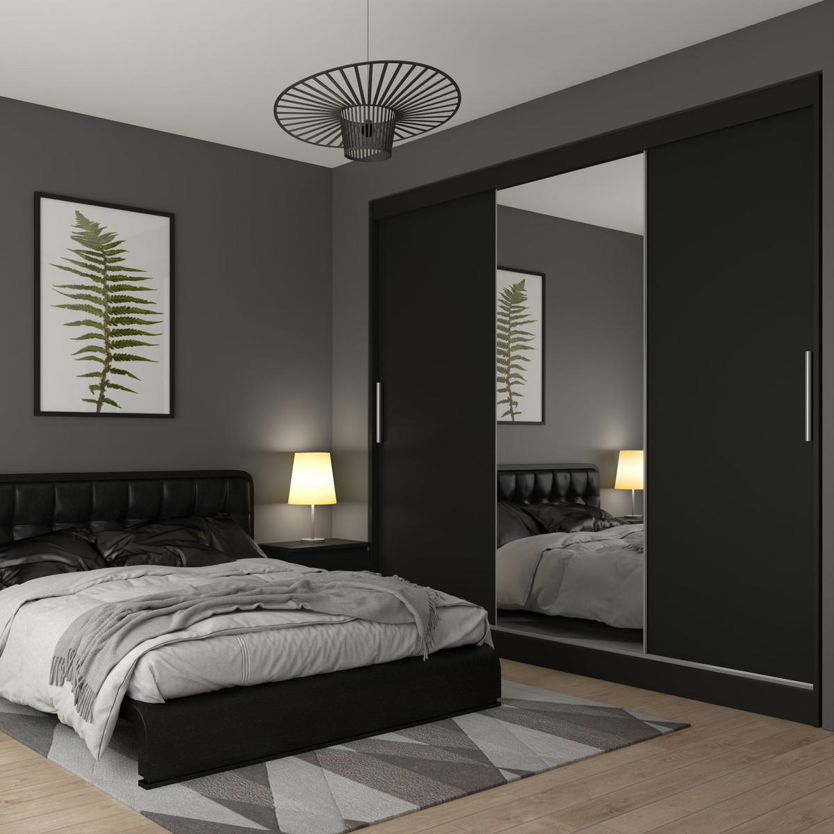 SCHWEBETÜRENSCHRANK Verona ME, Schwarz Matt, 232 cm, mit Spiegel - Schwarz, Holz (232/216/60cm) - B BELINI GROUP