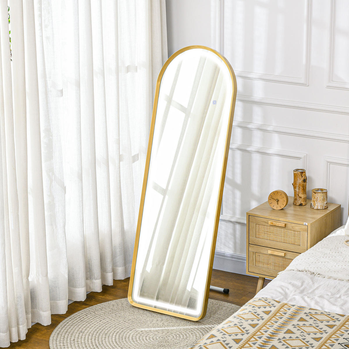 STANDSPIEGEL mit LED-Leuchte, Touch-Schlater, für Wohnzimmer, Schlafzimmer, Gold - Goldfarben, Glas (50/4/151.5cm) - HOMCOM