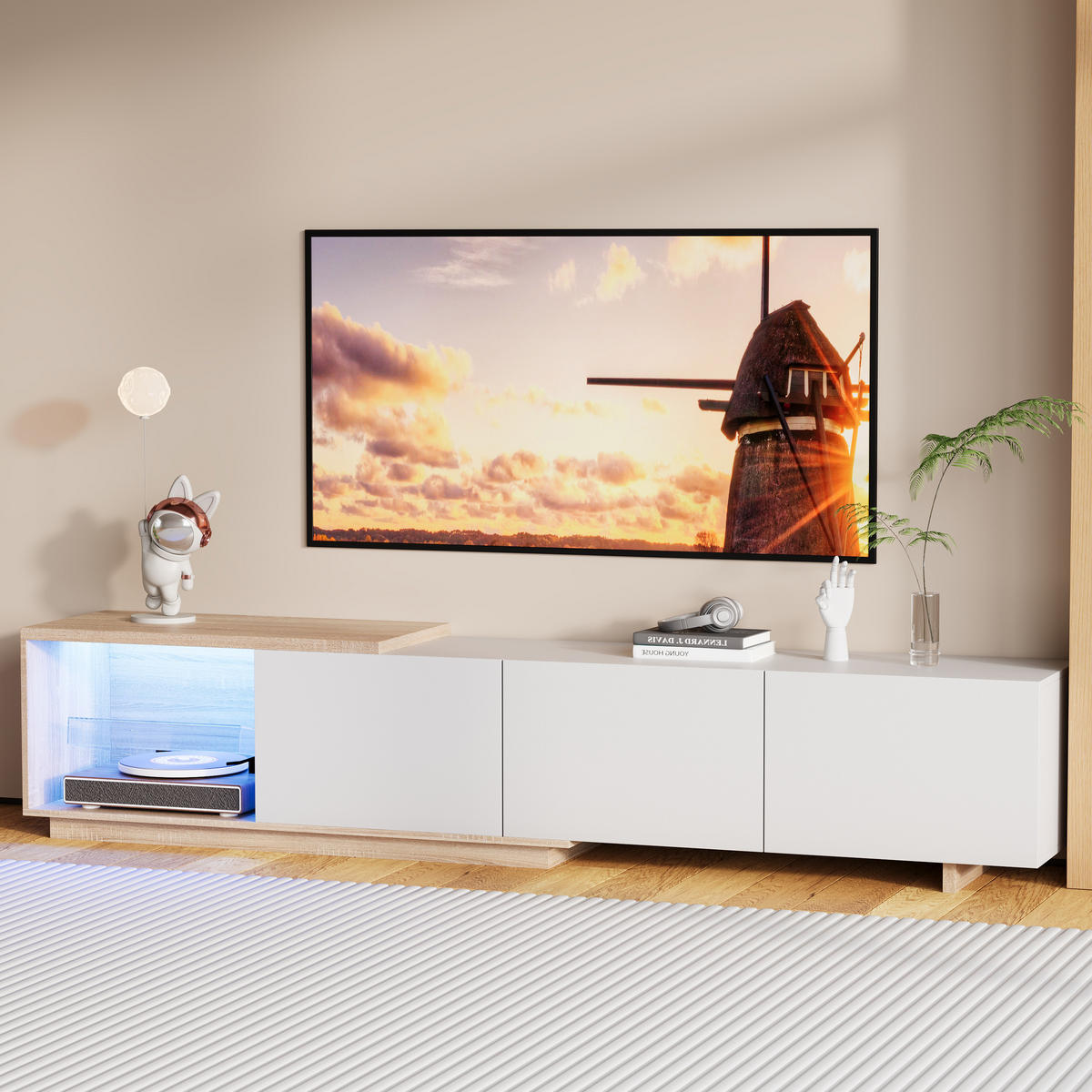 FERNSEHSCHRANK 240cm Weiß mit Sensor LED & USB, Modern - Weiß, Holz (38/44/240cm) - CASIVA