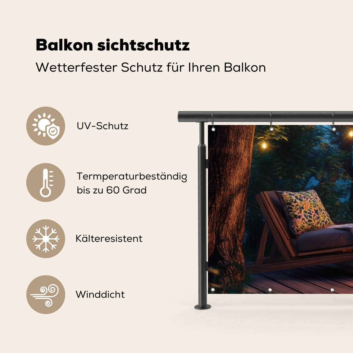 BALKON-SICHTSCHUTZ Lagerfeuer - See - Abendlicht - Dunkelblau, Kunststoff (300/80cm) - MuchoWow