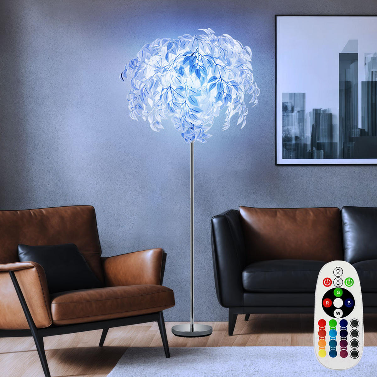 LED STEHLEUCHTE LEAVY Chrom Silber - Silberfarben, Metall (70/70/180cm)
