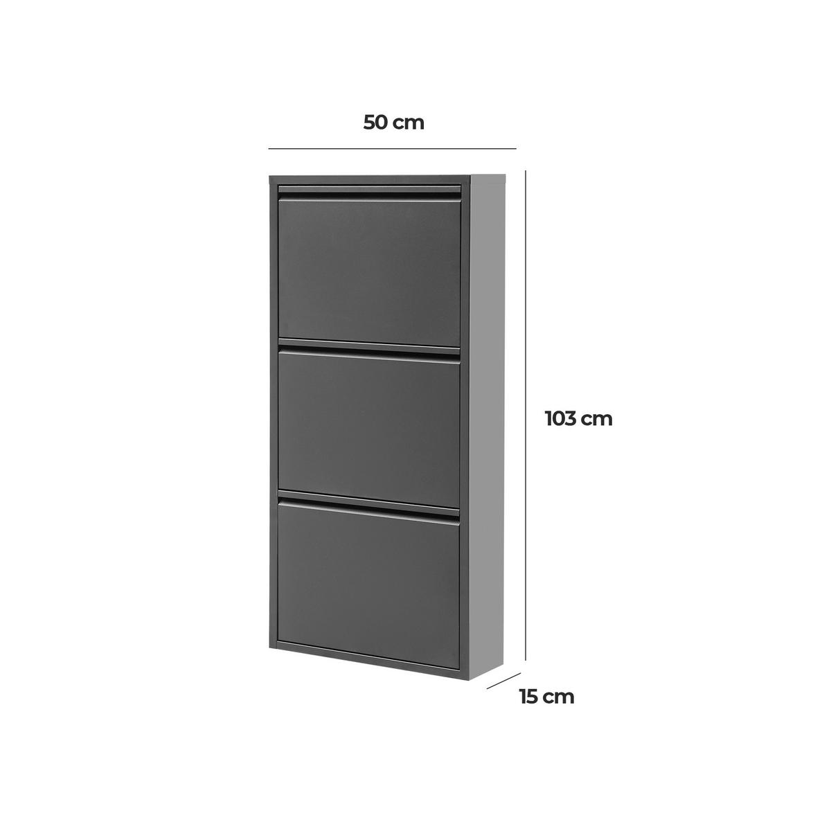 SCHUHSCHRANK schmal Metall mit Magnet 3 Klappen Schwarz - Schwarz, Metall (50/103/15cm) - Gowoll
