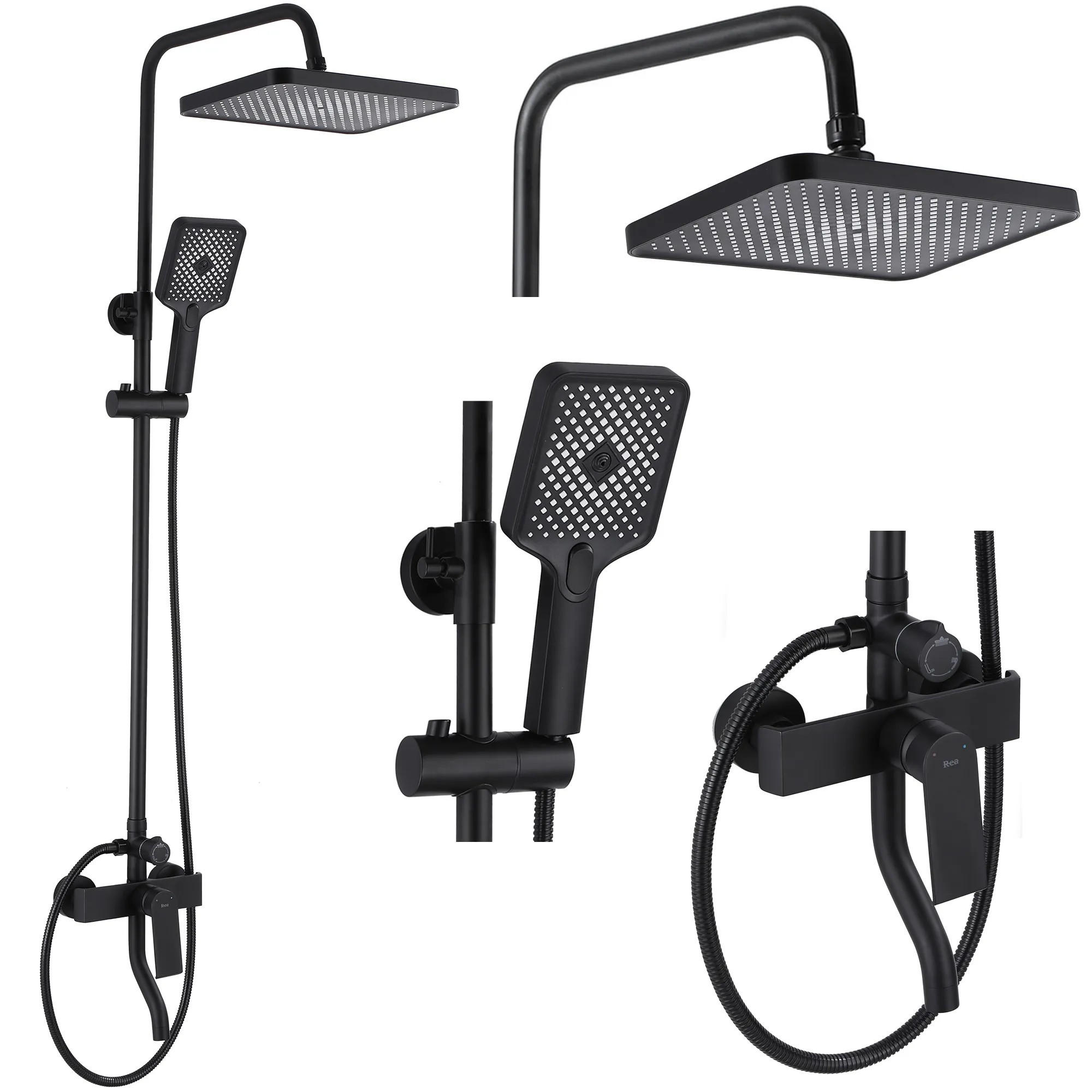 DUSCHSET Rea Hass Black - Schwarz, Metall (26.5/122/40.5cm) - REA
