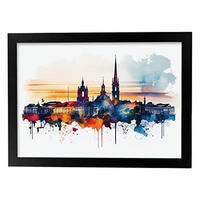 POSTER Bordeaux 1 Im Aquarell-Stil. A4 Schwarzer Rahmen - Schwarz, Papier (29.7/5/21cm) - Nacnic