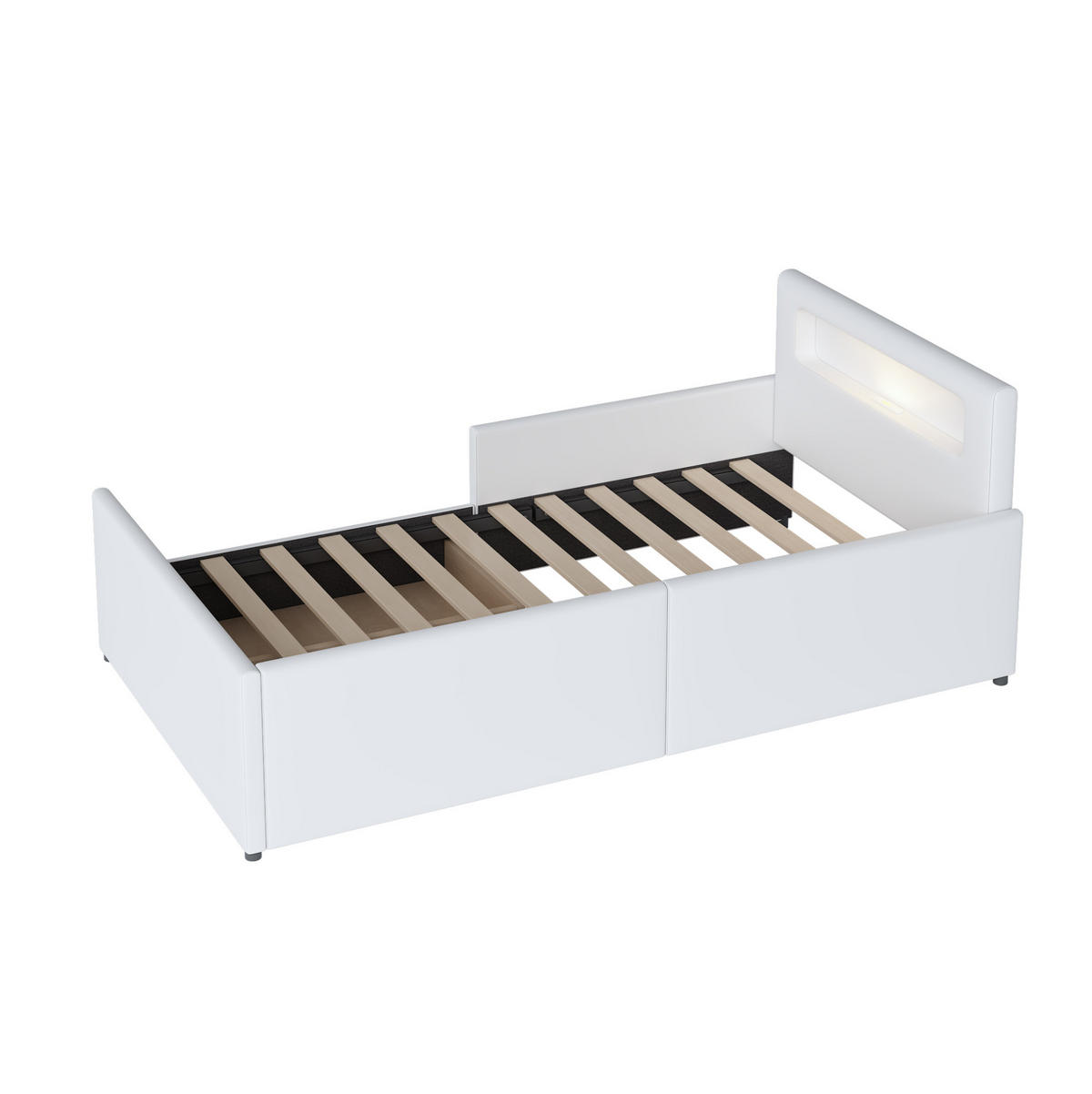 POLSTERBETT Kinderbett 90/200 cm weiß mit Nachtlicht und USB-Anschluss - Weiß, Textil (90/200cm) - OKWISH