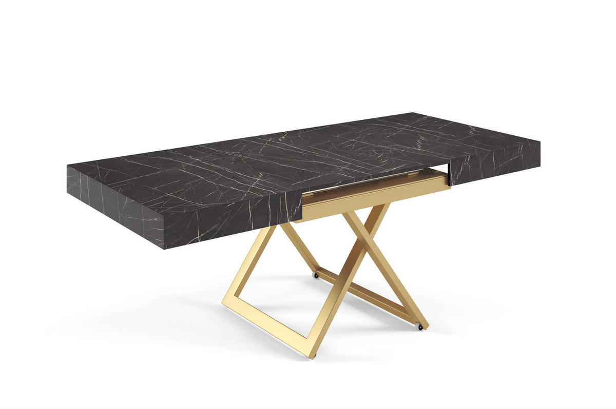 COUCHTISCH SANNA U - Goldfarben/Schwarz, Holzwerkstoff/Metall (80/120/27cm) - Meblini