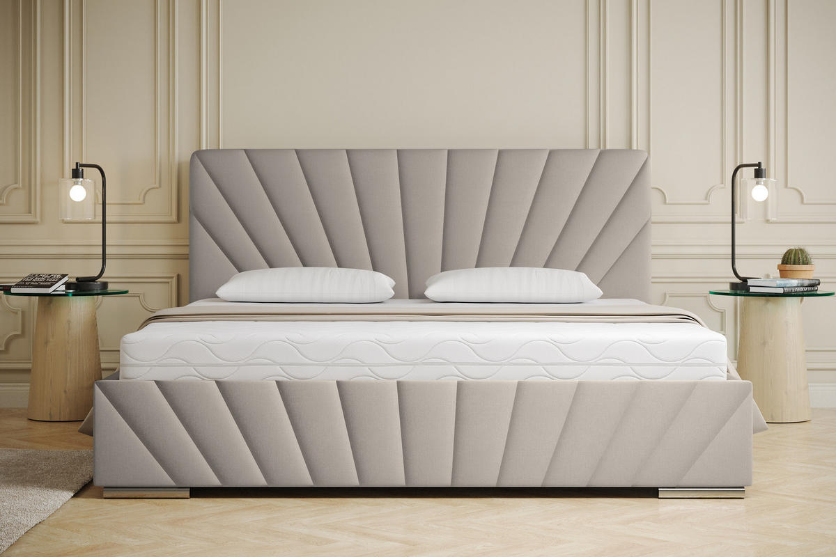 POLSTERBETT Ray 180 x 200 cm mit Bettkasten, Lattenrost und Bonnelmatratze - Beige - Beige, Holz (180/200cm) - Panda Möbel