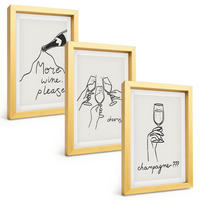 BILDER SET 3er Set - 20x30 cm Goldrahmen - Champagner-Wein-Linienzeichnung - Goldfarben, Kunststoff (20/30cm) - TULUP